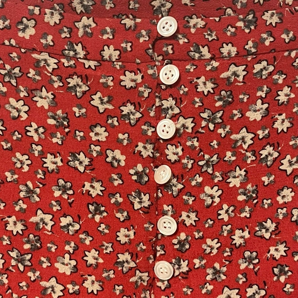 Rouje Paris Women's Red Floral Mini Skirt Ruffle Hem French Size 36 / US S 4/6 - Picture 3 of 5